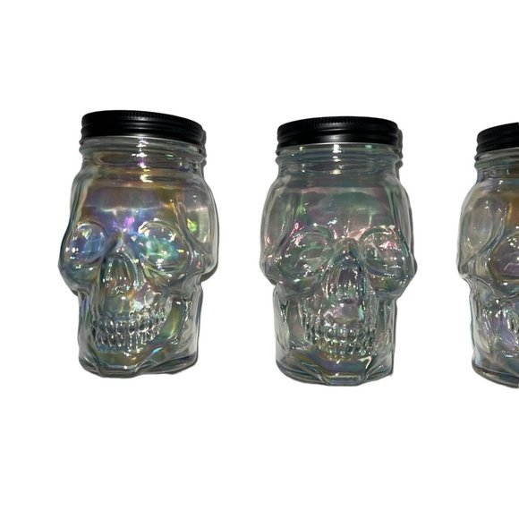 NWT Celebrate Skull Glass Slipper Clear Iridescent Colorful Glass Halloween 4 Pc - Picture 2 of 8